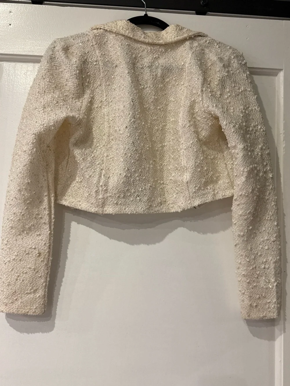 total girl Ivory Textured Cropped Moto Jacket